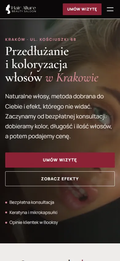 hairallure.pl website on a phone