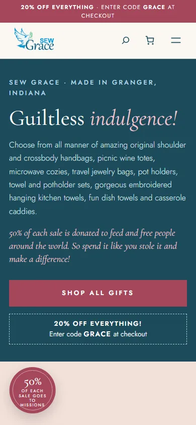 sewgrace.com website on a phone
